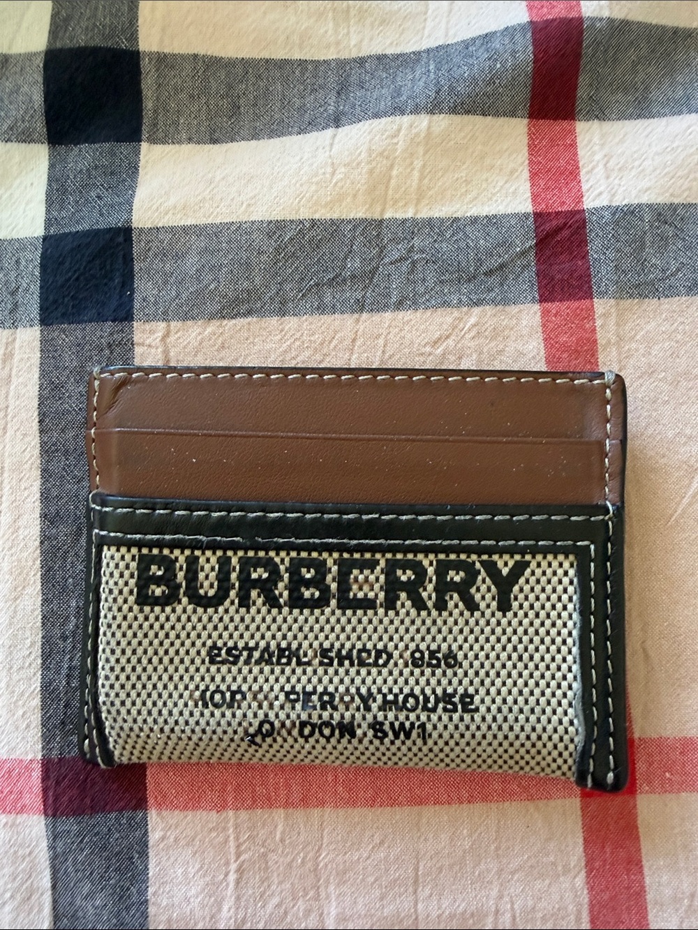 Burberry Brown Leather & Black Trim Canvas Card Holder